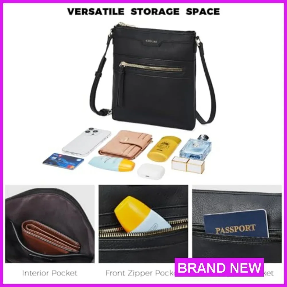 Vegan Leather Crossbody Bag Satchel Travel Purse Functional Chic Minimal